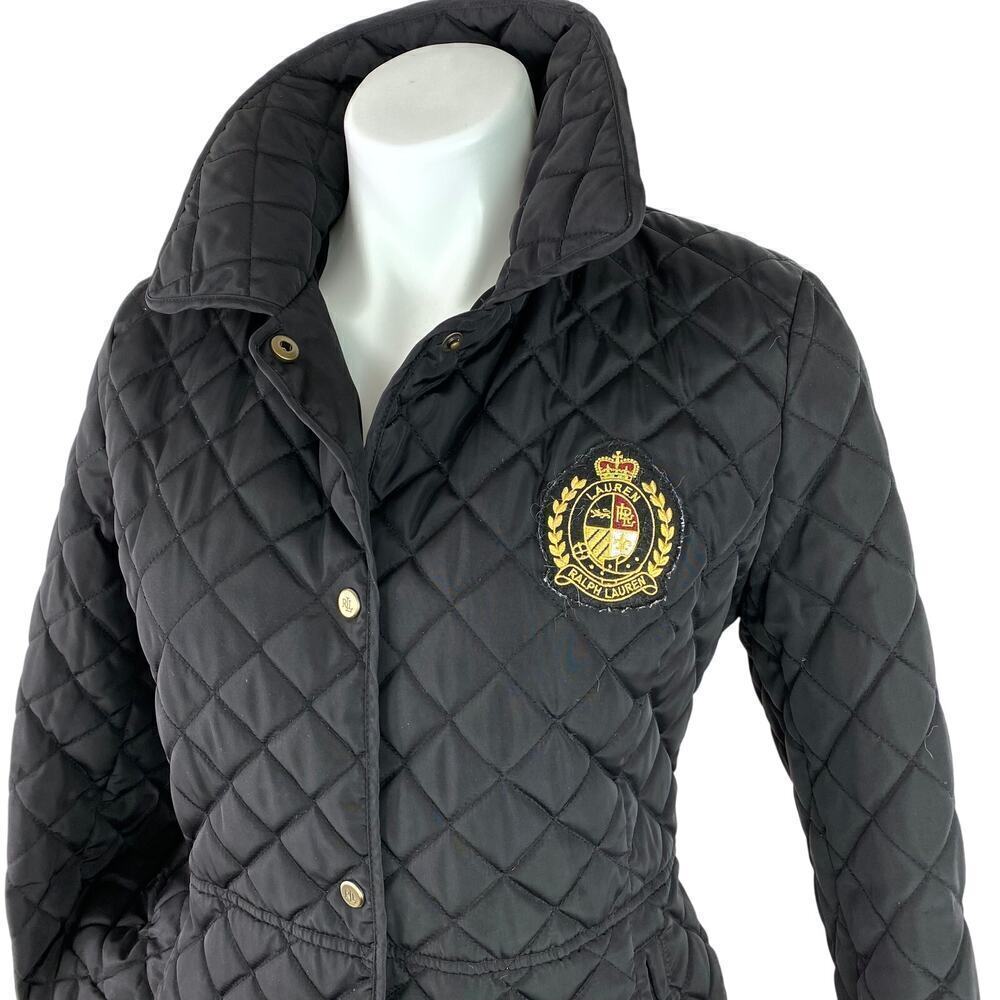 RALPH LAUREN Lauren Women's BLACK Diamond Quilted Jacket with crest SMALL - Picture 2 of 10